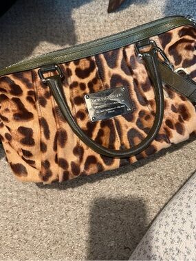 Dolce & Gabbana Leopard Print Satchel with Olive Trim